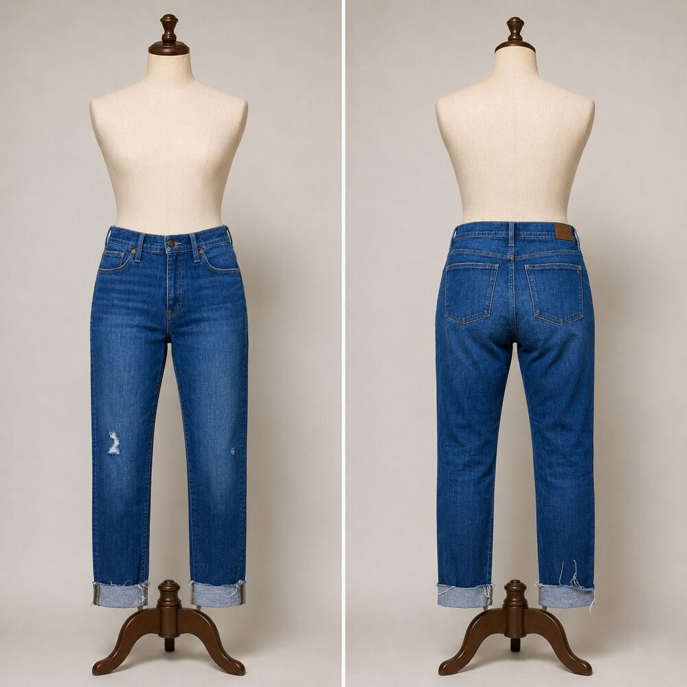Madewell Jeans Women 32 Mid Rise Skinny Distressed Blue Denim Raw Hem